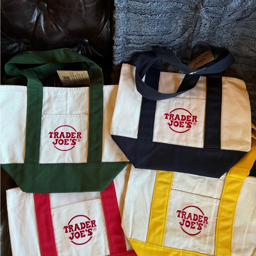Trader Joe's Canvas Tote Bag Set - Green, Blue, Red, Yellow